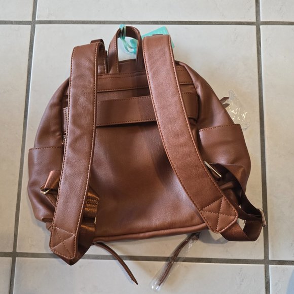 MOMINSIDE Small Brown Leather Diaper Bag Backpack with Blue Interio - Brand New! - Picture 5 of 11